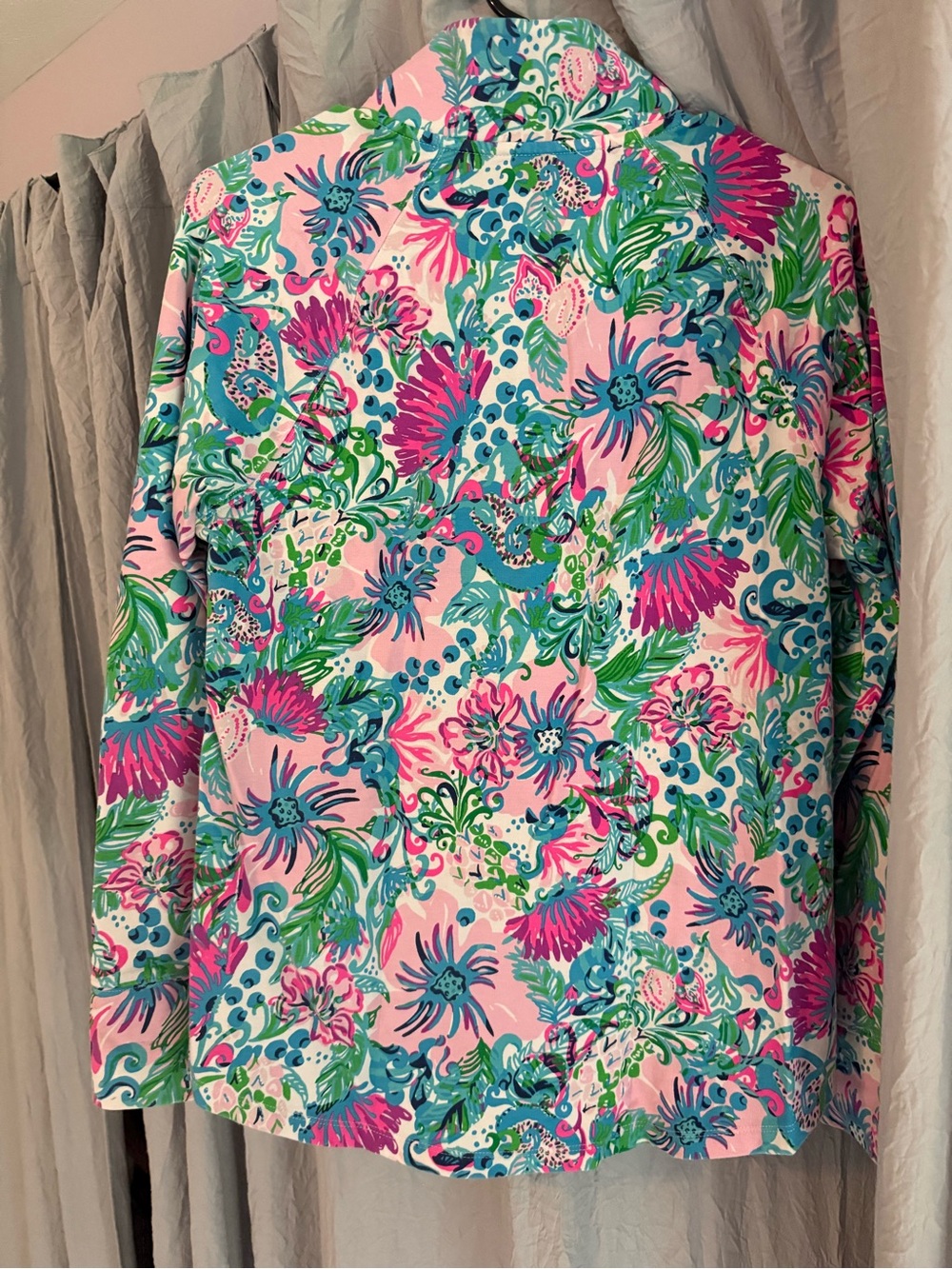 Lilly Pulitzer Pink Floral Half-Zip Pullover with Blue & Green Accents - Picture 4 of 4